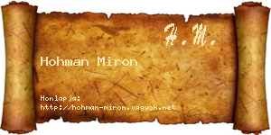 Hohman Miron névjegykártya